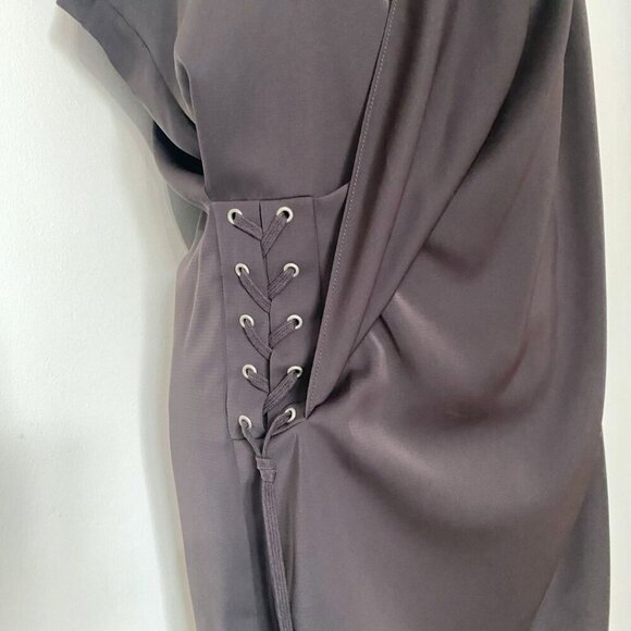 ALLSAINTS AURES SURPLICE LACE UP SLEEVELESS SATIN DRESS IN BROWN - 4 - Picture 6 of 12